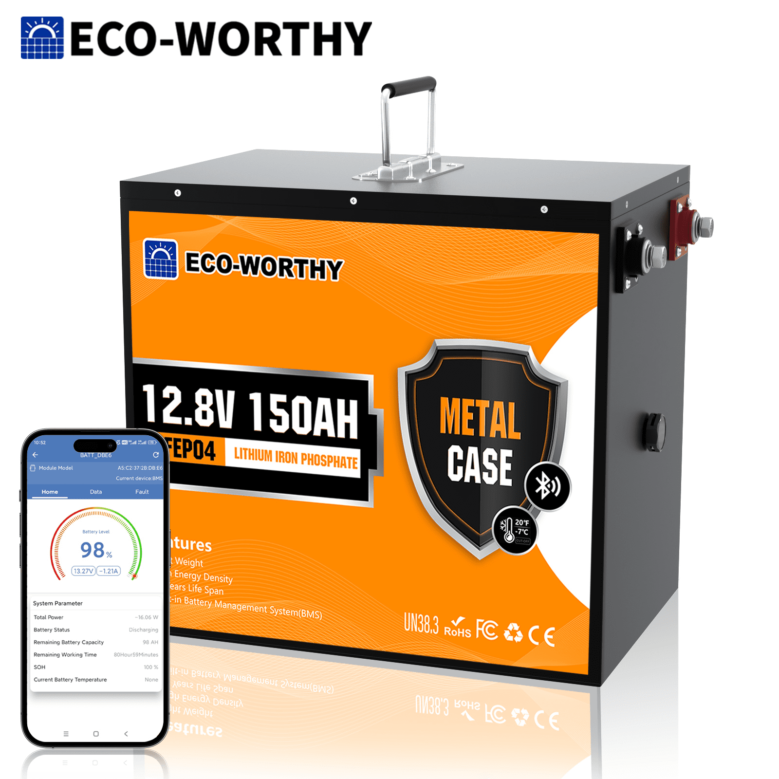 ECO-WORTHY 1920Wh 12V 150Ah LiFePO4 Lithium Battery Bluetooth For RV Home