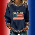 thumbnail image 2 of Womens Long Sleeve Crewneck Top 250 Years Printed Pullover Vintage Flag Graphic Casual Loose Fit Sweatshirt for Everyday Wear Dark Blue 3XL, 2 of 3