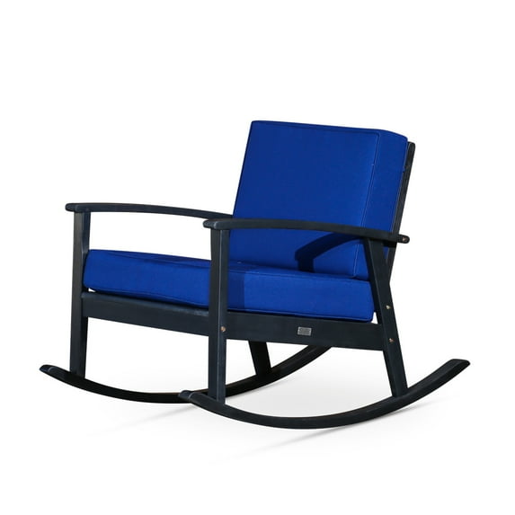 Cfowner Modern Accent Rocking Chair for Living Room/Bedroom/Nursery, Espresso Finish, Navy Cushions