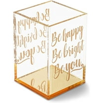 Gold & Clear Acrylic Pencil Cup & Pen Holder with Inspirational Quotes for Home Office, 2.95 x 4.45 in