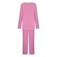 thumbnail image 5 of cocolona Womens Long Sleeve Pajama Sets Fall 2 Piece Lounge Outfits Crew Neck Button Tops and Long Pants Casual Loose Sleepwear, 5 of 7