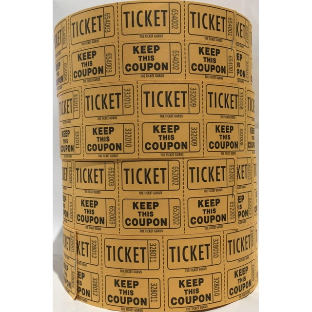 The Ticket Gurus-Raffle Tickets - (4 Rolls of 2000 Double Tickets) 8,000 Total 50/50 Raffle Tickets-(4) Orange Rolls