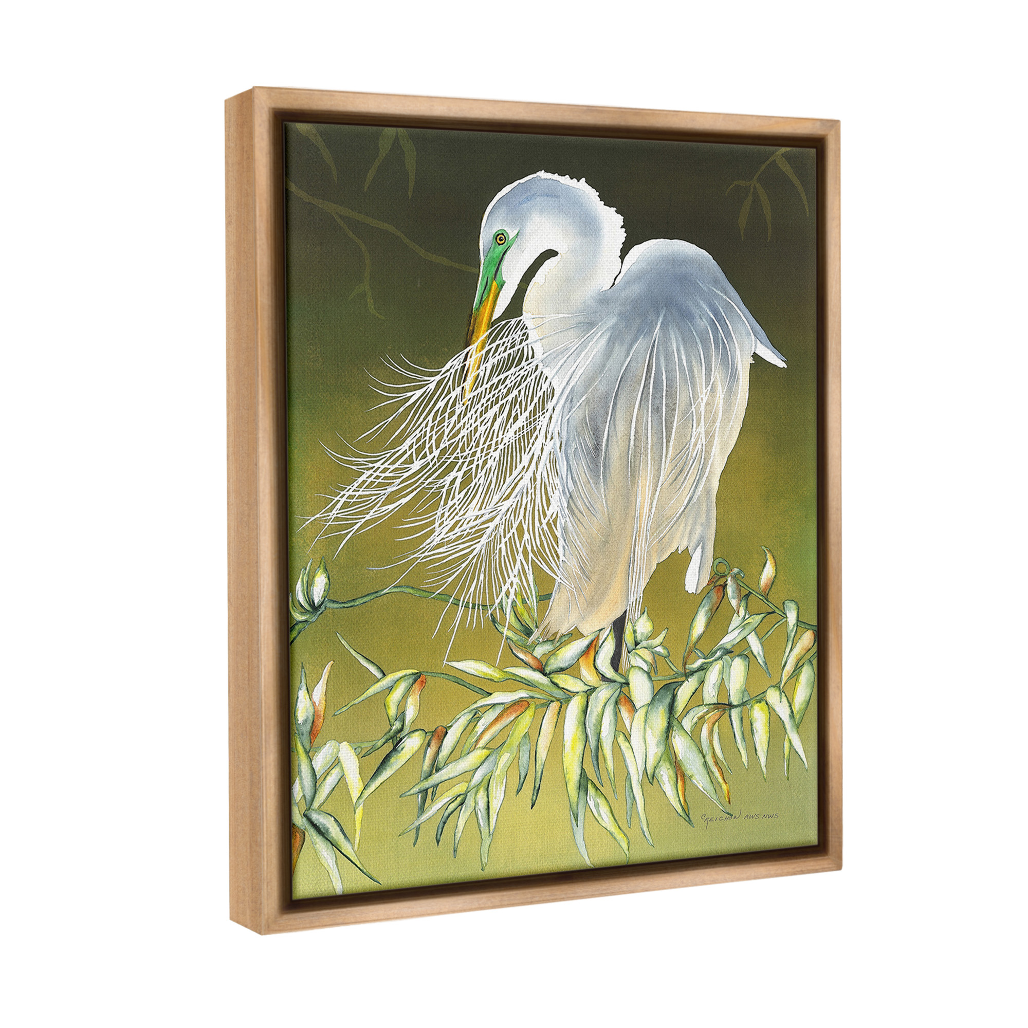 Stupell Industries Elegant Egret Bird Animals & Insects Painting Brown Floater Framed Canvas Art Print Wall Art, 17 x 21