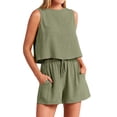 thumbnail image 4 of Xuanfei Women Solid Color Round Neck Sleeveless Top Drawstring Shorts Two Pieces Sets, 4 of 7