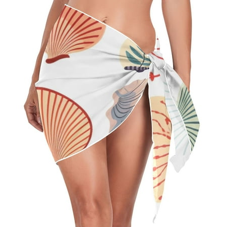 Shells and Conches Women Coverups Beach Cover Up Chiffon Swimsuit Bikini Wrap Short Skirt Beach Slit Tie Waist