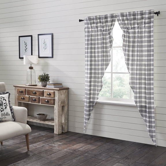VHC Brands Sawyer Mill Plaid Prairie Long Panel, Black, 84x36x18, Set of 2