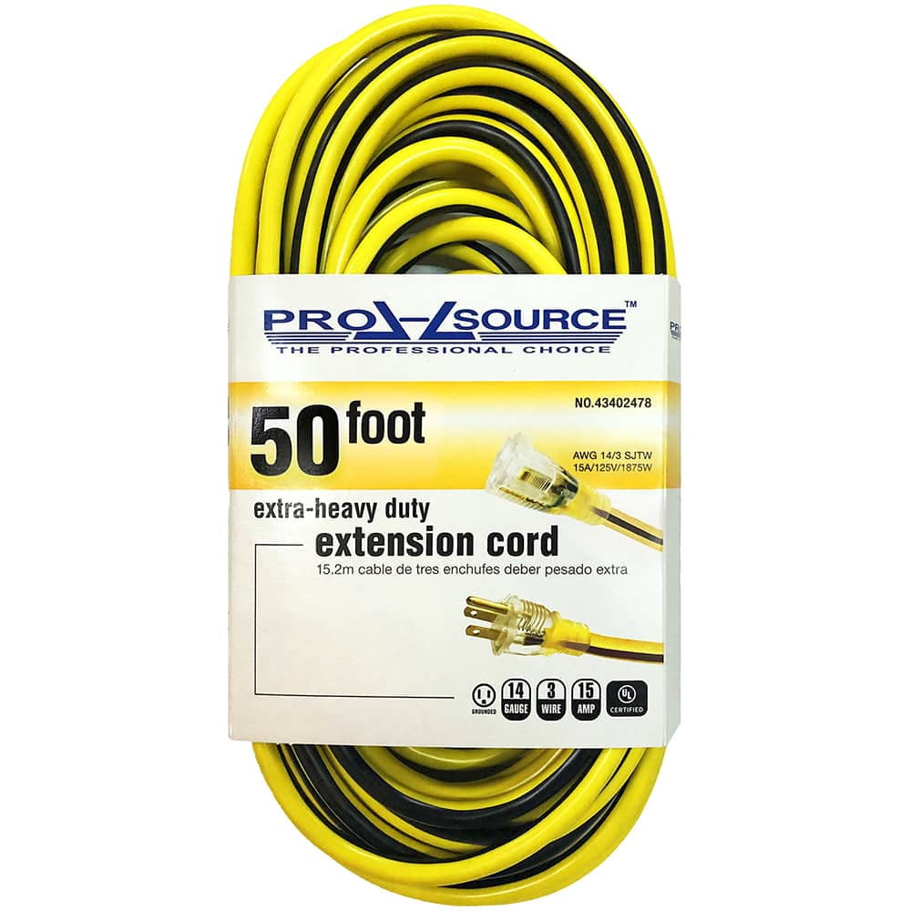 PROSOURCE 50 Foot Black & Yellow Outdoor Extension Cord, 14 Gauge 3
