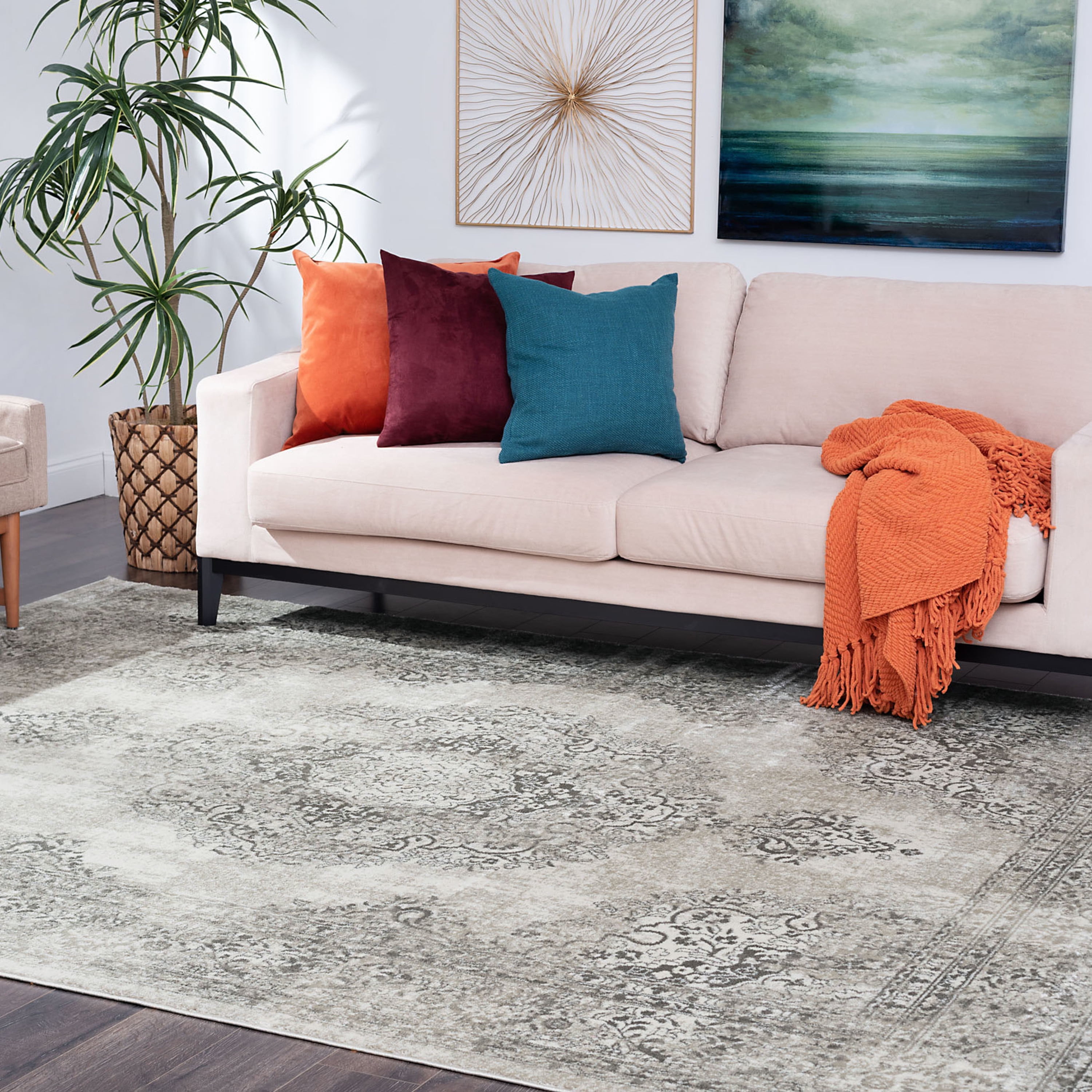 Bliss Rugs Oriental Area Rug, Medallion Indoor Rugs for Living Room, Dining Room, Bedroom | Ivory/Taupe, 5' x 8' (5'3''x7'3'')
