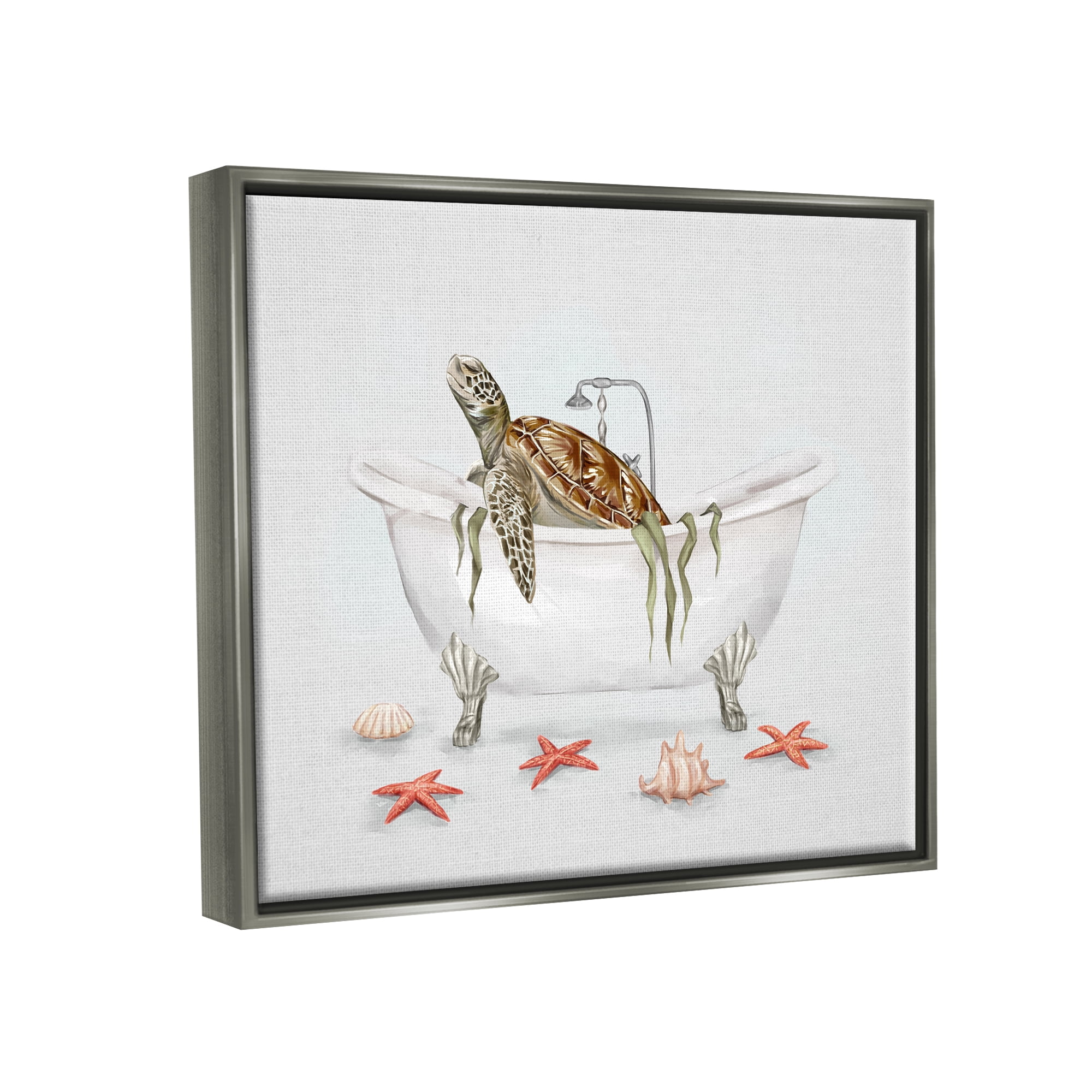 Stupell Nautical Turtle Bathtub Bathing Animals & Insects Painting Gray Floater Framed Art Print Wall Art