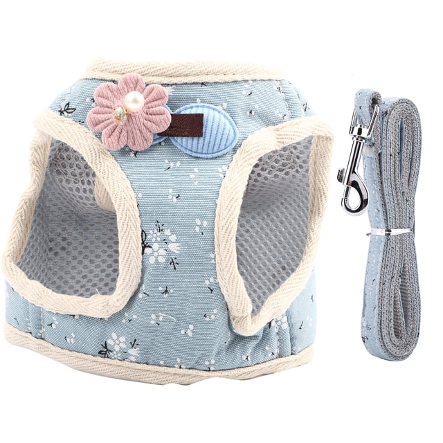 Cotton Blend Breathable Pet Cat Dog Vest Chest Strap with Pulling Rope(Blue, S)