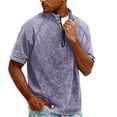 thumbnail image 2 of GrmtClth Men's Denim Shirts Distressed Washed Short Sleeve T-Shirts Casual Henley Tops Trend Quarter Zip Blouse Light Purple M, 2 of 8