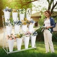 thumbnail image 6 of POWKOL 3 Layers Wrought Iron Plant Shelf, Movable Flower Display Stand with 12 White Round Buckets, Heavy Duty Florist Bouquet Rack for Patio, Garden, Fresh Flower Shop., 6 of 9
