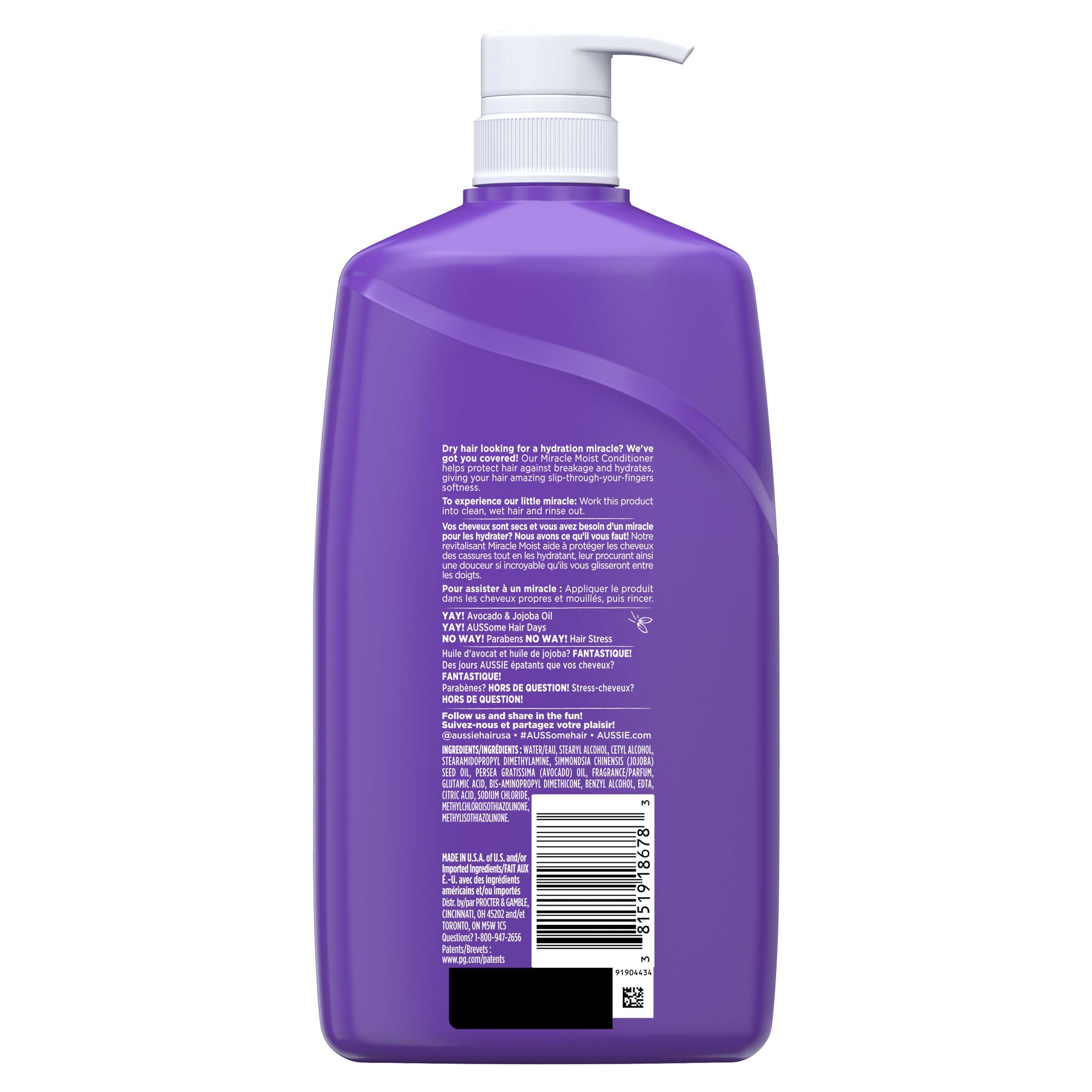 Aussie Miracle Moist Conditioner with Avocado, Paraben Free, For Dry Hair Types, 26.2 oz - image 2 of 9