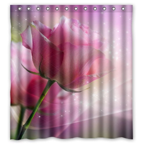 Cortina de baño ABPHQTO de poliéster impermeable flor rosa 160x180 cm