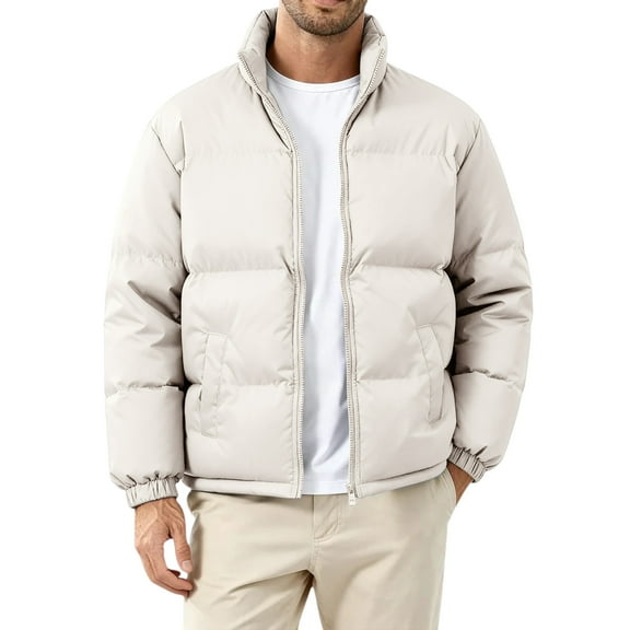 Men's Loose Casual Down Jacket Long-sleeved Jacket Beige L