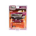 thumbnail image 1 of Coche de Modelo fundido a presión 1962 Chevrolet Impala SS Convertible Plum Purple con rayas amarillas Lowriders personalizados Edición limitada 4800 piezas 1/64 Auto World, 1 of 1