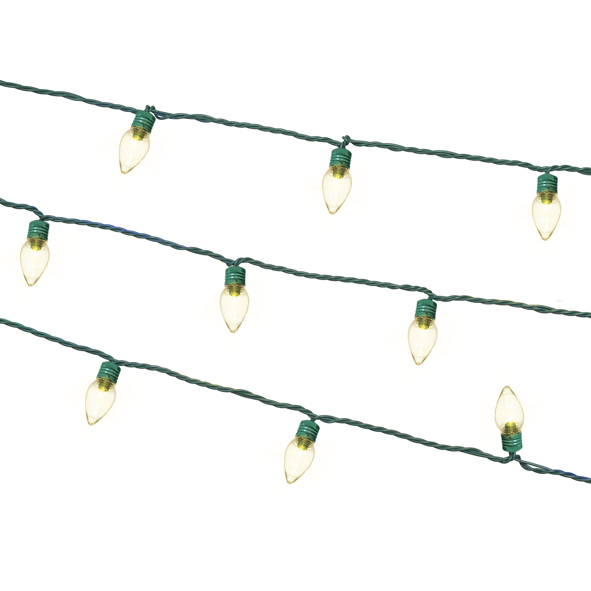 Indoor/Outdoor 25-Count Super Bright LED C7 Christmas Lights, Warm White, 14', Holiday Time