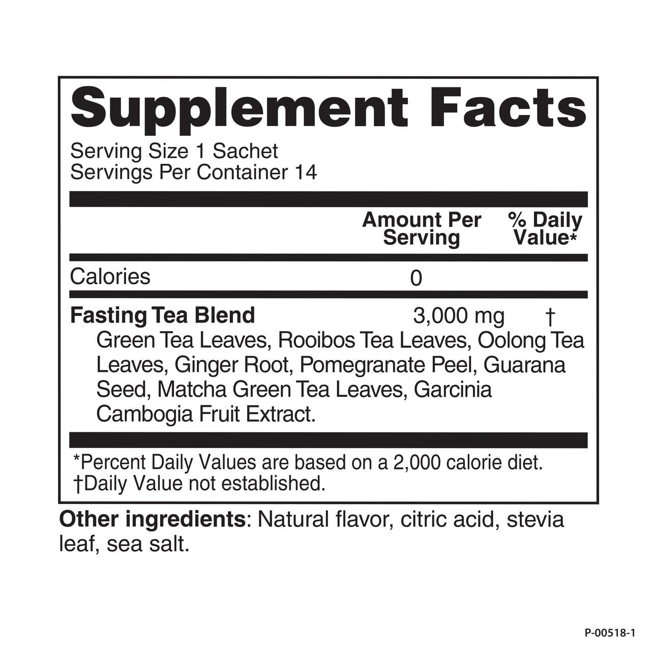 Fasting 16:8 Intermittent Fasting Individual Tea Bags, 0 Sugar, 0 Calories, Vegan, Gluten & Diary Free, 14 Count