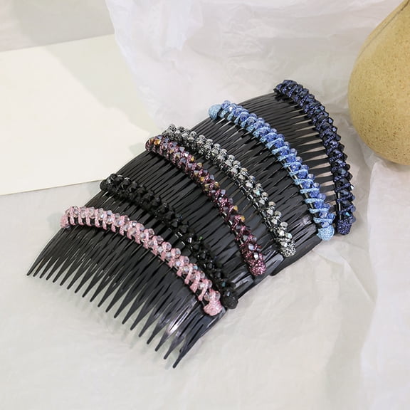 opvise Hair Comb Clip Easy to Wear Shiny Non-slip Cushion Hair Princess Styling Headdress Hair Accessories Navy Blue
