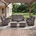 thumbnail image 6 of Opohoro 10 PCS Outdoor Patio Conversation Set, Weather Resistant Wicker Sofa Set with 4 Patio Swivel Chairs, Tables and Ottomans for Deck, Backyard, Brown/Gray, 6 of 16
