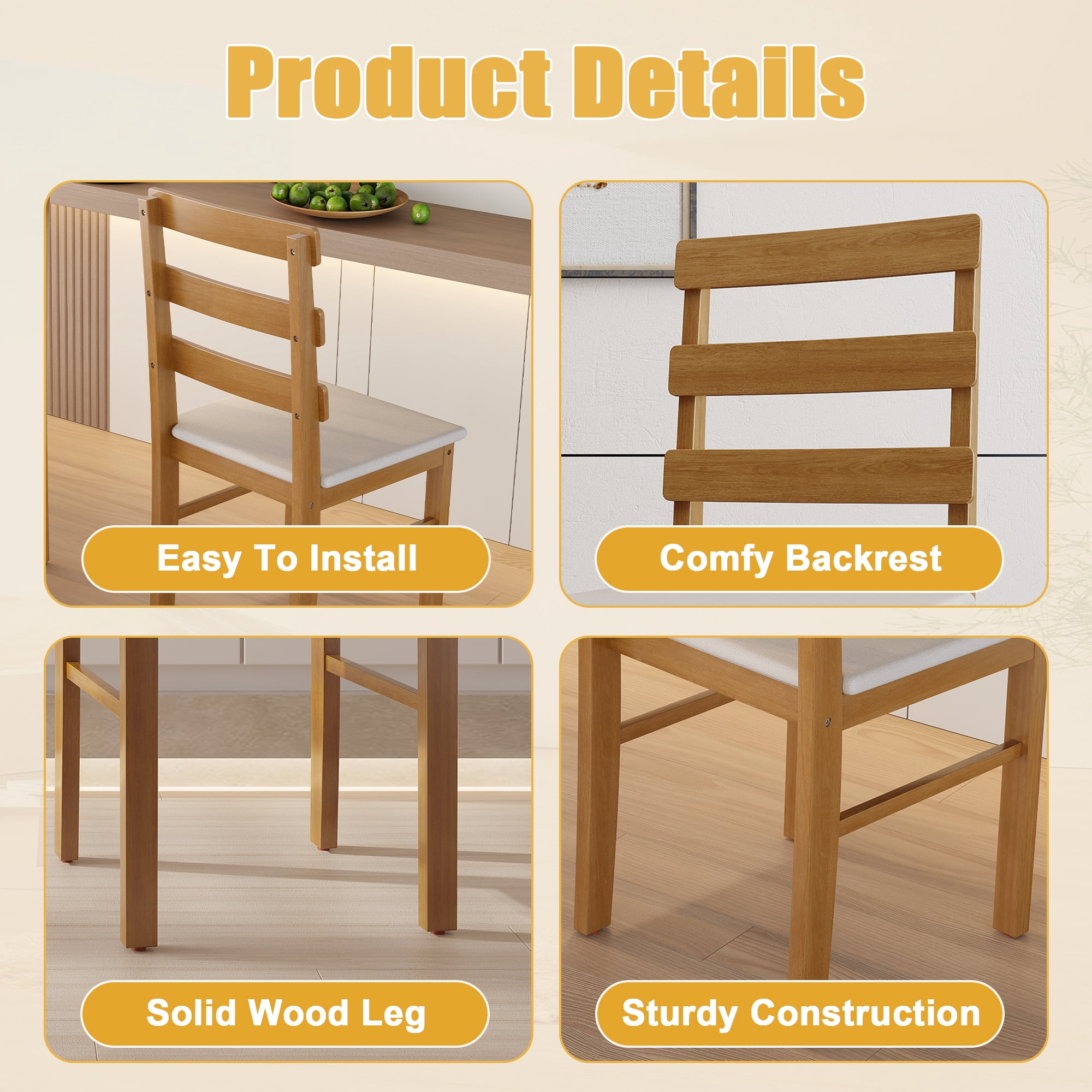 MOONMISS 5-Piece Modern Solid Wood Dining Set with 4 Chairs&Rectangle Table for Dining Room,Kitchen-Wood
