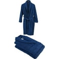 thumbnail image 4 of AKTI Shawl Collar Bathrobe for Women & Men, Soft Unisex Spa Robe, 100% Cotton Fluffy, Navy Medium Size Robe, 4 of 6