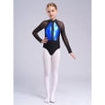 thumbnail image 3 of YiZYiF Kids Girls Long Sleeve Metallic Shiny Ballet Dance Leotard Gymnastics Figure Skating Bodysuit Blue 14, 3 of 7
