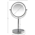 thumbnail image 4 of OVENTE 6" Lighted Makeup Mirror with 1X/7X Magnification, Cordless Tabletop Mount Vanity Round Mirror with 360° Swivel Design and Double Sided Cool Tone LED Ring Light, Polished Chrome MLT60CH1X7X, 4 of 11
