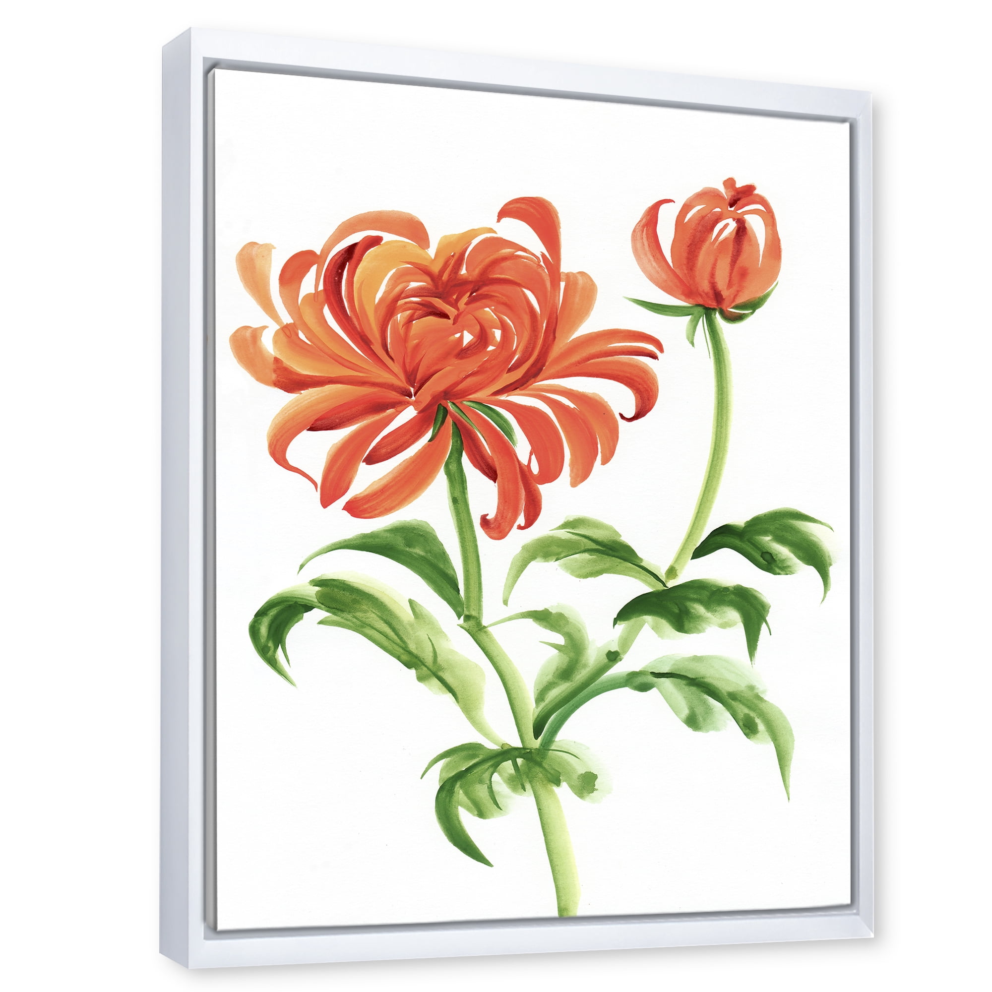 Designart 'Ancient Orange Chrysanthemum Flower' Traditional Framed Canvas Wall Art Print