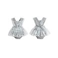 thumbnail image 3 of Yunliwuli Baby Girl Romper Dress Cute Lace Trim Flower Square Neck Sleeveless Mesh Hem Toddler Jumpsuit for Summer, 3 of 8