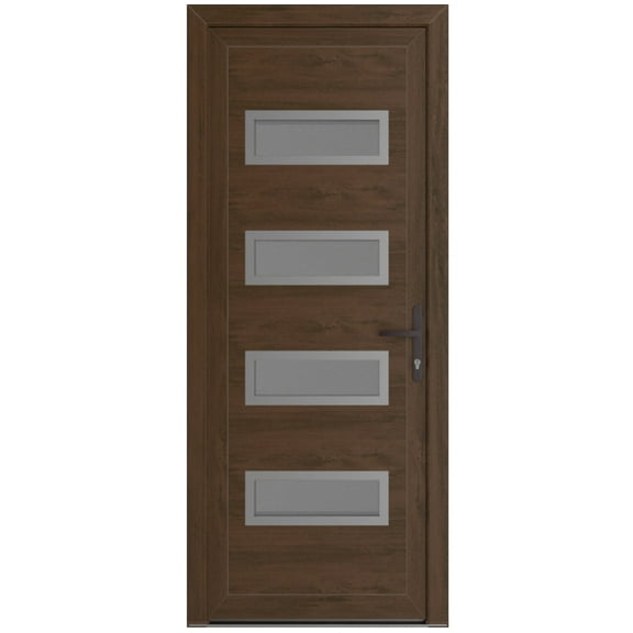 Front Exterior Prehung Metal-Plastic Door Frosted Glass | Manux 8113 Walnut | Office Commercial and Residential Doors Entrance Patio Garage W32x80 Left-hand