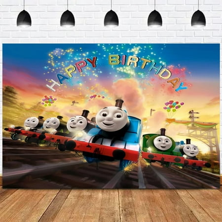 Image of Thomas Train Birthday Party Supplies: 5x3 ft Photography Backdrop for Train Theme - Perfect Kids Boys Girls Baby Shower Decoration
