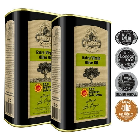 Ellora Farms® Single Origin Single Estate | Traceable & Cold Pressed | Greek PDO Extra Virgin Olive Oil Tin, 2 x 1 Liter (2