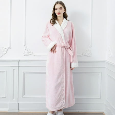 

2022 warm pajamas for women Autumn And Winter Flannel Nightgown Plus Velvet Padded Women s Long Pajamas Women s Lovely Home Clothes Pink L