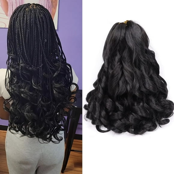 SHILIU-Short French Curly Boho Braiding Hair 14Inch Loose Wavy 5 Packs #1B Black Bouncy Braiding Hair French Curl Braids Synthetic French Curl Crochet Hair Extensions (Black, 14inch)