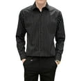 thumbnail image 3 of Men Casual Shirt Men's Striped Print Single-breasted Dress Shirt with Turn-down Collar Long Sleeves Business Style Striped Print Shirt, 3 of 6