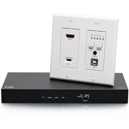 C2G HDMI HDBaseT   USB-C, 3.5mm, and USB-B to A over Cat Extender Wall Plate Transmitter to Box Receiver, 4K 60Hz