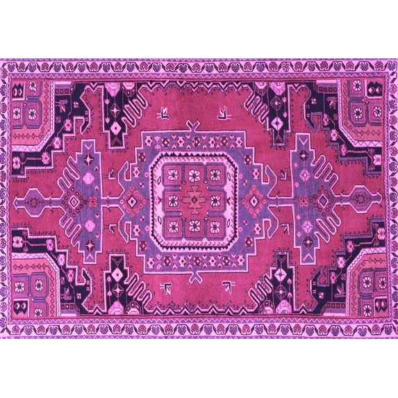 Ahgly Company Indoor Rectangle Medallion Purple Traditional Area Rugs, 5' x 7'