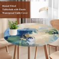 thumbnail image 5 of Abstract Graffiti Round Fitted Table Cover Blue Beige Oil Painting Theme Waterproof Table Cloth with Elastic Edge Wipeable Tablecloth for Picnic Camping Party Fits 36"-44" Diameter, 5 of 8