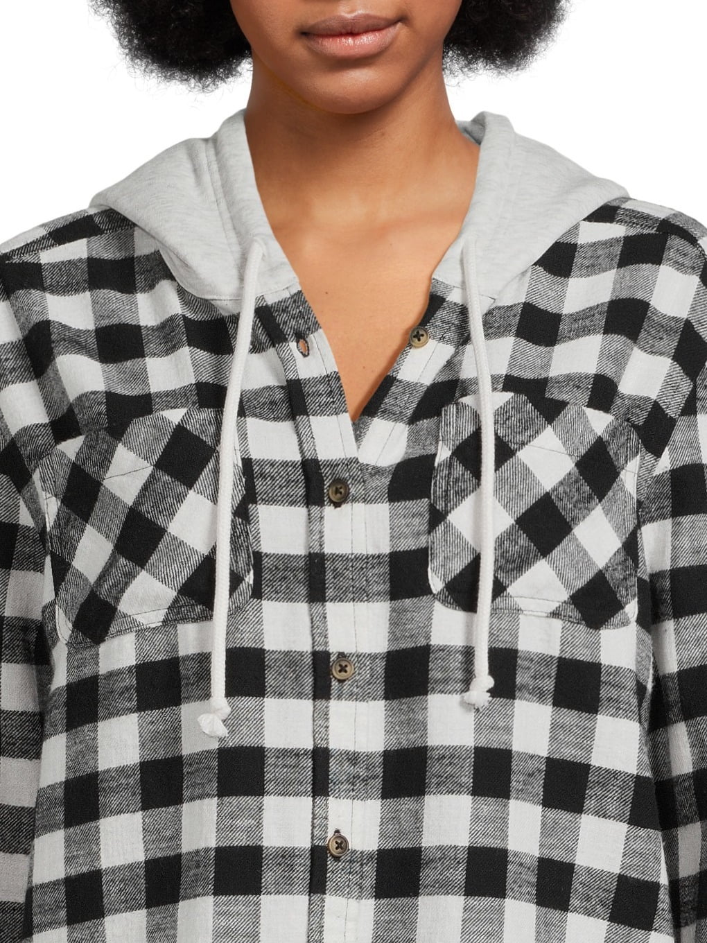 Time and Tru Women's Hooded Crop Flannel Shirt, Sizes XS-XXXL