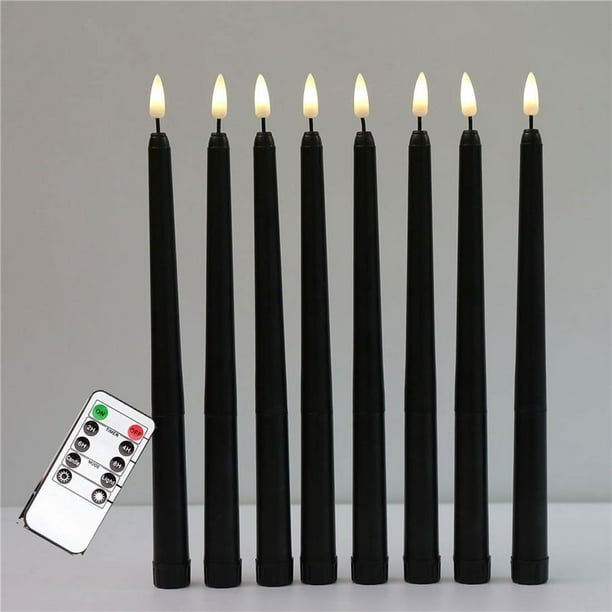 Velas Cónicas Negras Sin Llama de 12 Piezas Que Parpadean Con Temporizador Remoto de 10 Teclas, Velas LED Con Pilas para Ventanas