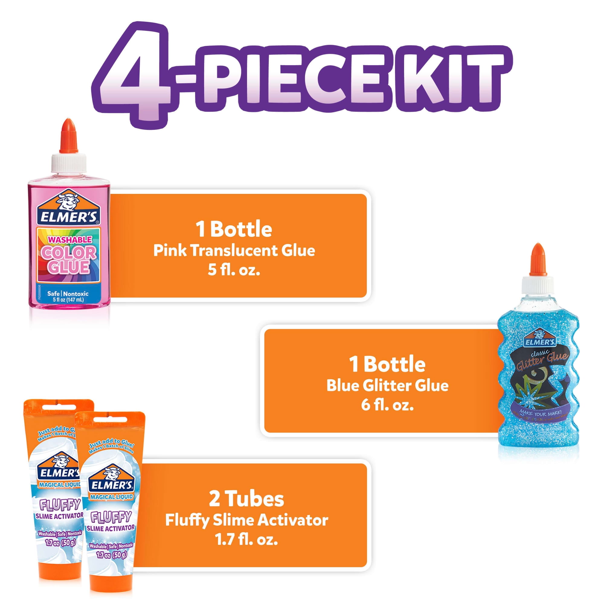 Elmer’s Fluffy Slime Kit, Includes Elmer’s Translucent Glue, Elmer’s Glitter Glue, Elmer’s Slime Activator, 4 Count