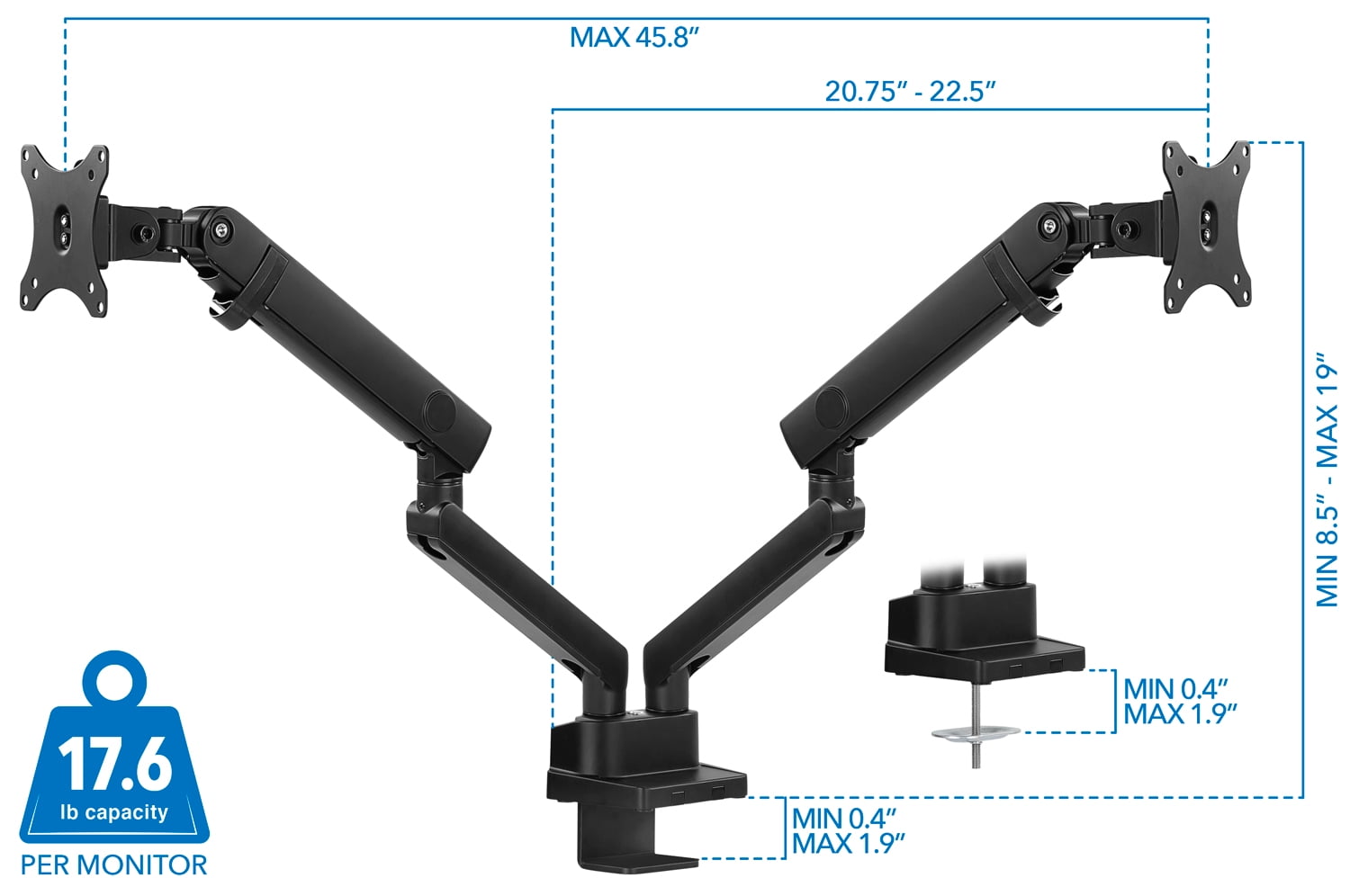 Mount-lt! Dual Monitor Desk Mount | Fits 17"-32" Computer Screens | Full Motion Arms