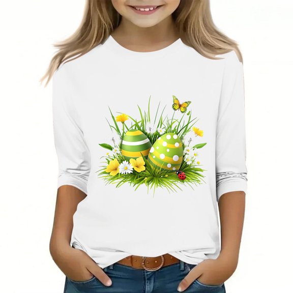 Bnwani Long Sleeve Toddler T Shirt White Crew Neck Printed Tops 3-4t