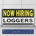 thumbnail image 3 of Now Hiring Loggers 13 oz Heavy Duty Vinyl Banner Logger Jobs Available Logging Workers Help Wanted Sign for Business Indoor/Outdoor Single-Sided with Metal Grommets (4x10 ft, Bk & Wh & Ye), 3 of 6