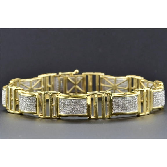 10K Yellow Gold Mens Genuine Diamond Link Bracelet Round Pave Set 8.50" 2.03 Ct.
