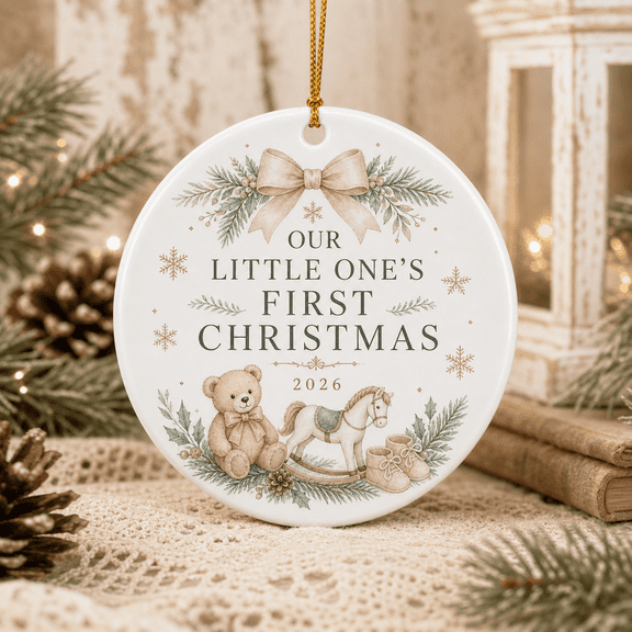 Christmas Ornament Little One’s First Christmas Round Hanging Keepsake for New Parents