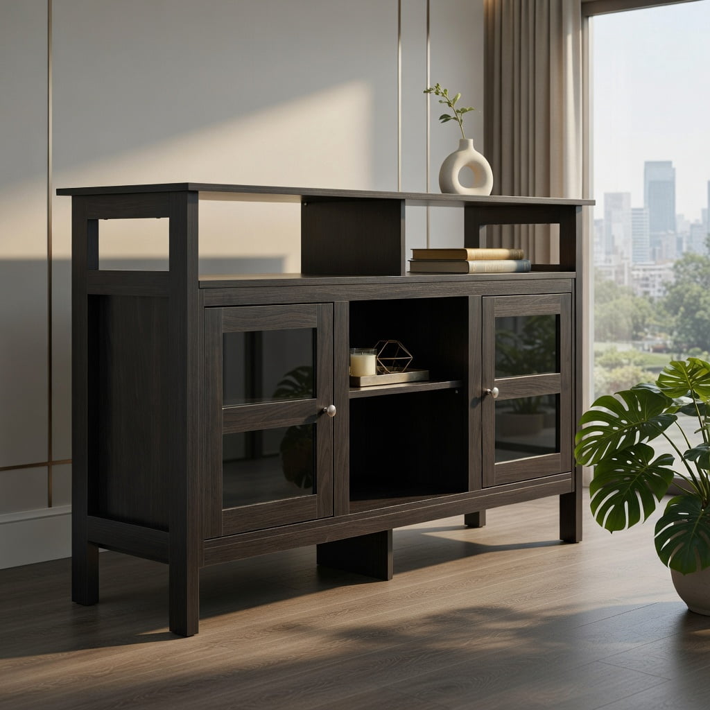 Demi Bonn TV Stand, TV Cabinet, 58 Inch TV Stand Entertainment Console Center with 2 Cabinets, Media Entertainment Center with Storage, for Living Room, Bedroom, Black