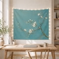 thumbnail image 5 of Sparse Blossoming Branch Against Soft Teal, Peaceful Minimalist for Flower Lovers, Botanical Wall Art, Housewarming Gift, Tapestry Wall Hanging for Bedroom and Living Room, 5 of 7