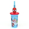 Zak Designs Marvel Comics 15 ounce Water Bottle with Sculpted Lid and Straw, Spider-Man